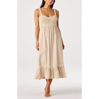 ASTR the Label Jacquelin Mixed Media Back Cutout Midi Dress in Natural at Nordstrom, Size X-Small