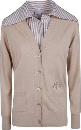 Patou Poplin Collar Cardigan van Katoen - Dames - Vesten - Beige - M - Katoen - Truien & Vesten