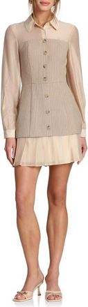 Avec Les Filles Twofer Long Sleeve Minidress in Khaki And Cream at Nordstrom, Size 14