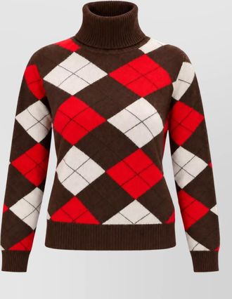 Marella wool cashmere argyle turtleneck knitted top