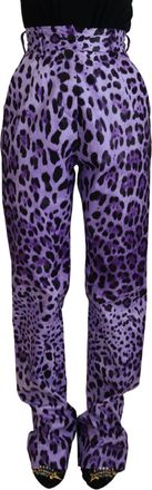 Dolce & Gabbana Paarse Luipaardprint Broek Relaxed Fit