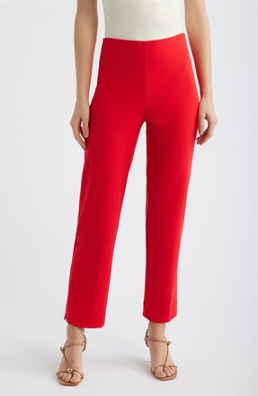 Anne Klein Hollywood Waist Straight Leg Ankle Pull-On Pants in Begonia Red at Nordstrom, Size X-Large