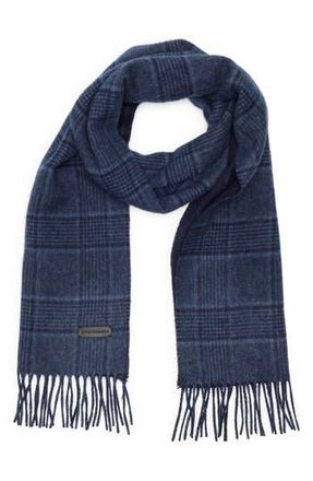 Bruno Magli Silk & Cashmere Double Face Plaid Print Scarf in Navy at Nordstrom Rack