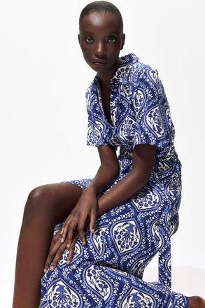 H&M Tie-belt shirt dress in Blue/white Patterned at Nordstrom, Size Xx-Large