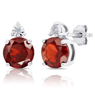 MAX + STONE Sterling Silver 7mm Round Gemstone and Diamond Accent Stud Earrings