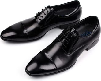 Generic Shoes Dress Oxford for Men Lace Up Cap Toe Round Toe Leather Low Top Slip Resistant Rubber Sole Non Slip Block Heel Wedding(Black,6.5 UK)