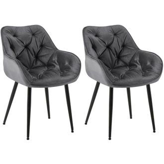 Clp Clp - Set De 2 Sillas De Comedor Tanna En Terciopelo Gris Oscuro