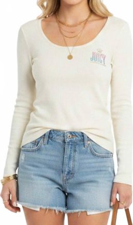 Juicy Couture Waffle Weave Long Sleeve Logo Tee In Pebble
