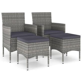 vidaXL Vidaxl - Conjunto De Silla De Jard&iacute;n Y Taburete 4 Piezas Rat&aacute;n Pe Gris