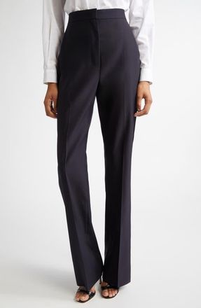 Max Mara Delfino Long Virgin Wool & Silk Flare Leg Trousers in Midnight Blue at Nordstrom, Size 16