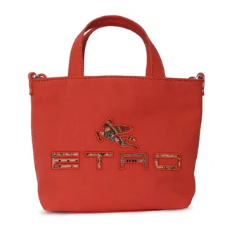 Etro Etro, Tote Bags, female, Red, Size: ONE SIZE Cotton Canvas Bucket Bag with Branded Patches