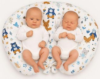 OEM Almohada Para Lactancia De Gemelos + Funda Extra&iacute;ble - Ositos Azul Marino