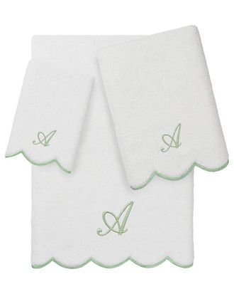Linum Home Textiles 100% Turkish Cotton Adornia Scallop 3Pc Personalized Towel Set