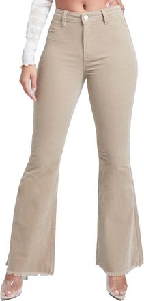 YMI Womens Chloe 1 Button Tube Corduroy Flare Jeans, Taupe, 13