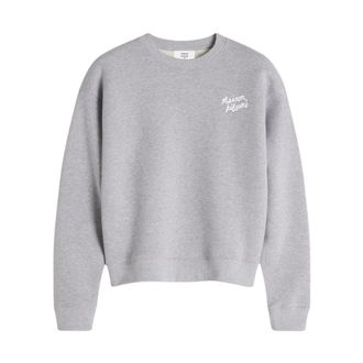 Maison Kitsun&eacute; Comfortabele Sweatshirt met Maison Kitsune Handschrift - Dames - Sweatshirts - Grijs - M - Katoen - Hoodies & sweatvesten