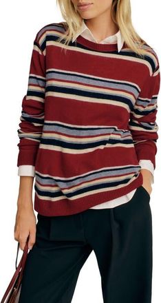 Reformation Oversize Cashmere & Wool Sweater in Crimson Multi Stripe at Nordstrom, Size Large
