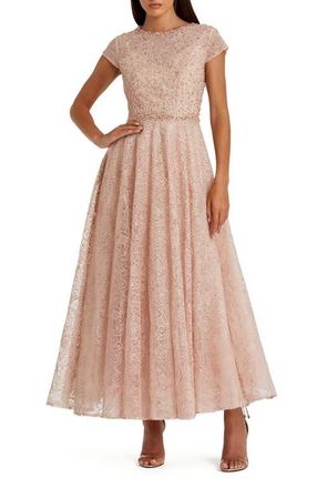 Mac Duggal Embellished Cap Sleeve A-Line Dress in Blush at Nordstrom, Size 18