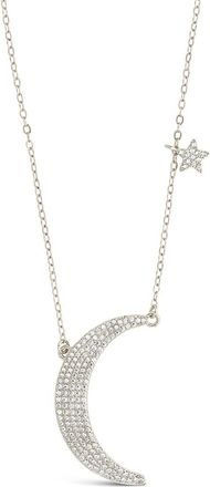 Sterling Forever Sterling Silver CZ Crescent & Star Charm Necklace