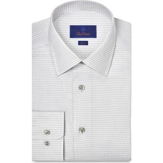 David Donahue Slim Fit Microcheck Stretch Cotton Twill Dress Shirt in Pearl/White at Nordstrom, Size 15.5 - 34