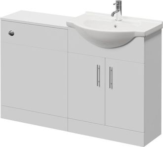 Alexander James Alexander James Cento Gloss White 1250mm 2 Door Vanity Unit Toilet Suite - 1250mm - Chrome 96mm Bar HandleWithout James Toilet Pan