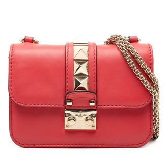 Valentino Pre-owned Womens Mini Leather Rockstud Glam Lock Crossbody - Poppy - One Size