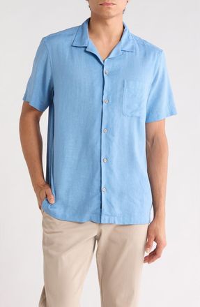 Vineyard Vines Castaway Slub Linen Blend Camp Shirt in Coastline at Nordstrom, Size Xx-Large
