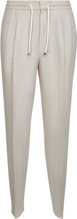 Brunello Cucinelli Slim-fit Trousers, male, Beige, L, Beige Linen Trousers with Elasticated Waistband