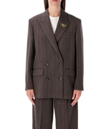 Golden Goose Brown Pinstripe Wool Double-Breasted Blazer