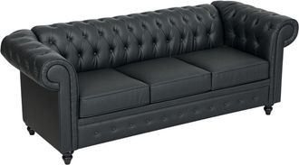HOMCOM Divano Classico 3 Posti Stile Chesterfield Trapuntato in Finta Pelle Nero
