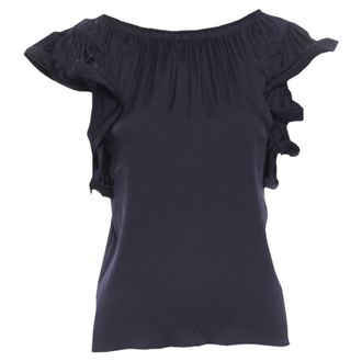Lanvin Alber Elbaz stretch silk elasticated neck ruffle sleeve top