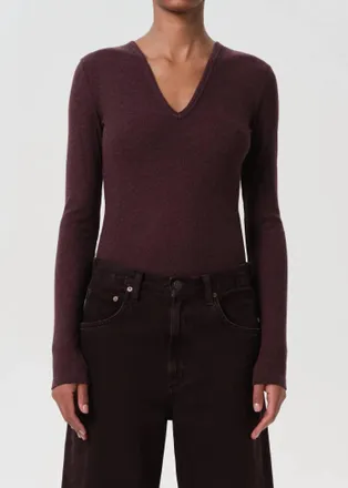 A Gold E Darla V Neck Bodysuit In Raisin