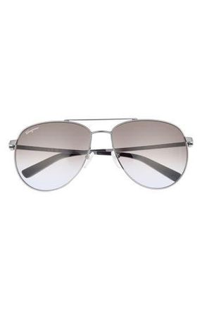 Ferragamo 60mm Aviator Sunglasses in Shiny Ruthenium at Nordstrom Rack