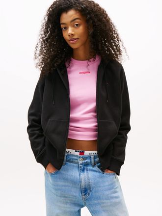 Tommy Jeans Sweatjacke TOMMY JEANS TJW REG S FLAG ZIP THRU, Damen, Gr. XL (42), schwarz, Sweatware, Obermaterial: 80% Baumwolle, 20% Polyester, unifarben, regular