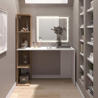 Vicco Tocador Tower, Blanco/sonoma, 122.2 Cm Con Espejo Led