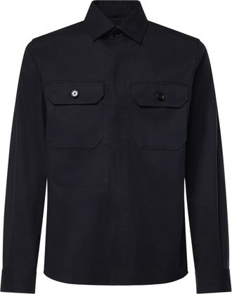 Ermenegildo Zegna Premium Katoenen Overshirt - Heren - Zomerjassen - Blauw - 2XL - Katoen - Jassen