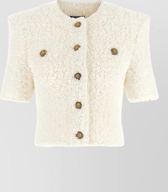 Balmain tweed knit cardigan short sleeves buttons