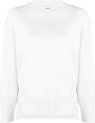 Bally Rondgebreide Hoodie met Ronde Hals - Dames - Ronde hals truien - Wit - S - Wol - Truien & Vesten