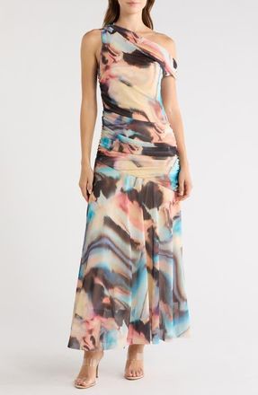 Steve Madden Deni Abstract Print One-Shoulder Maxi Dress in Desert Pink at Nordstrom, Size Xx-Large