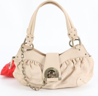 Bally Pink Beige Leather Handbag Shoulder Bag Tote Bag (Pre-Owned)