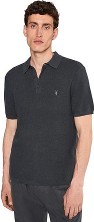 AllSaints Aspen Short Sleeve Polo Mens T Shirt Bond Blue : XL, Cotton/Wool