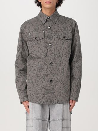 Versace Mens Baroque Print Longsleeve Shirt - Grey Cotton - Size EU 50 (Mens)