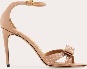 Ferragamo Women Vara bow sandal with crystals Beige Size 10.5