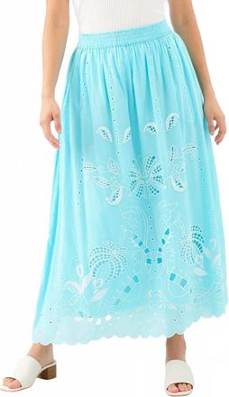Karen Kane Cut-Out Embroidery Midi Skirt In Aqua
