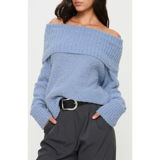Princess Polly Parkley Off the Shoulder Bouclé Sweater in Blue at Nordstrom, Size X-Small