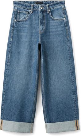 Mango Cuffed Mid Rise Wide Leg Jeans in Medium Blue at Nordstrom, Size 8