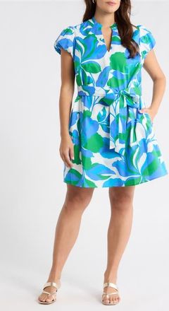 Sugarlips Pansie Floral Orela Shift Minidress in White Blue Green at Nordstrom, Size 3 X