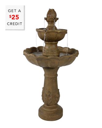 Sunnydaze 2-Tier Blooming Flower Outdoor Water Fountain 38In Garden Feature With $25 Credit