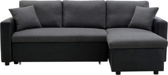 VENTE-UNIQUE.COM Sofá rinconera poliéster 4 plazas negro, gris antracita 223x148cm