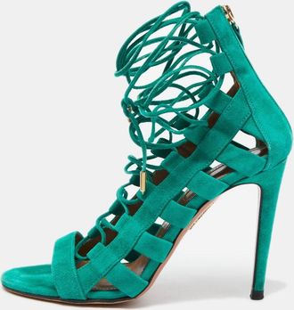 Aquazzura Green Suede Amazon Lace Up Sandals