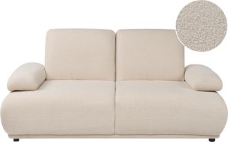 Beliani Sof&aacute; De 2 Plazas Con Reposabrazos Y Respaldo Ajustables Patas De Madera Moderno Boucl&eacute; Beige Nacka